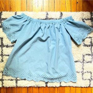 Off the shoulder scalloped top.